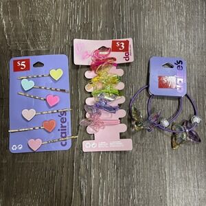 NOS Claire's Heart Barrettes Butterfly Hair Ties Multicolor 13 Pieces MSRP $29